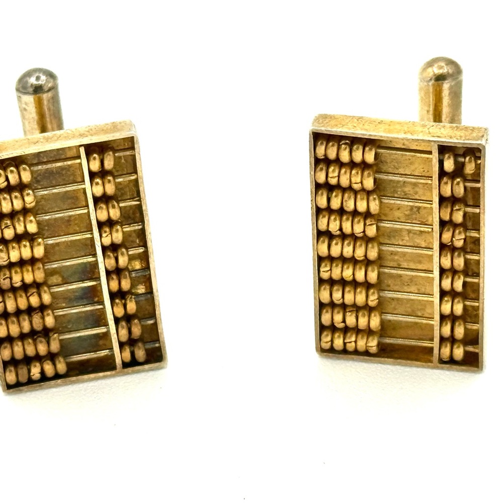 Vintage Artisan 60s, 70s Sterling Abacus Cufflinks Made Hong Kong marked Silver